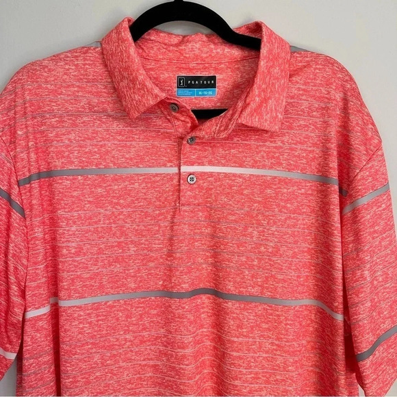 PGA Tour Men’s Short Sleeve Salmon with Silver Stripes Golf Polo Size XL GUC - Picture 3 of 9